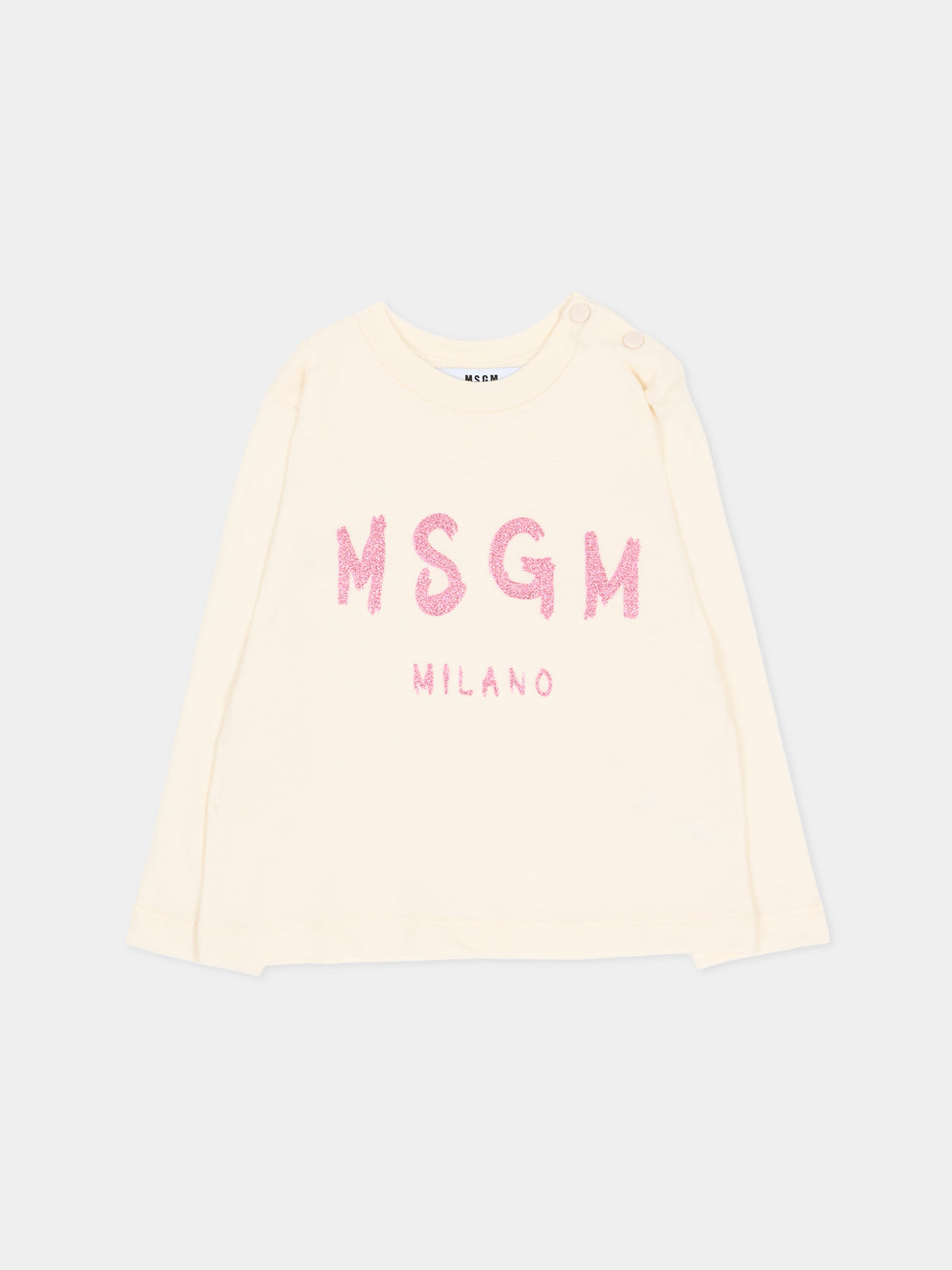 T-shirt a manica lunga avorio per neonata con logo,Msgm Kids,F6MSNGTH367 013