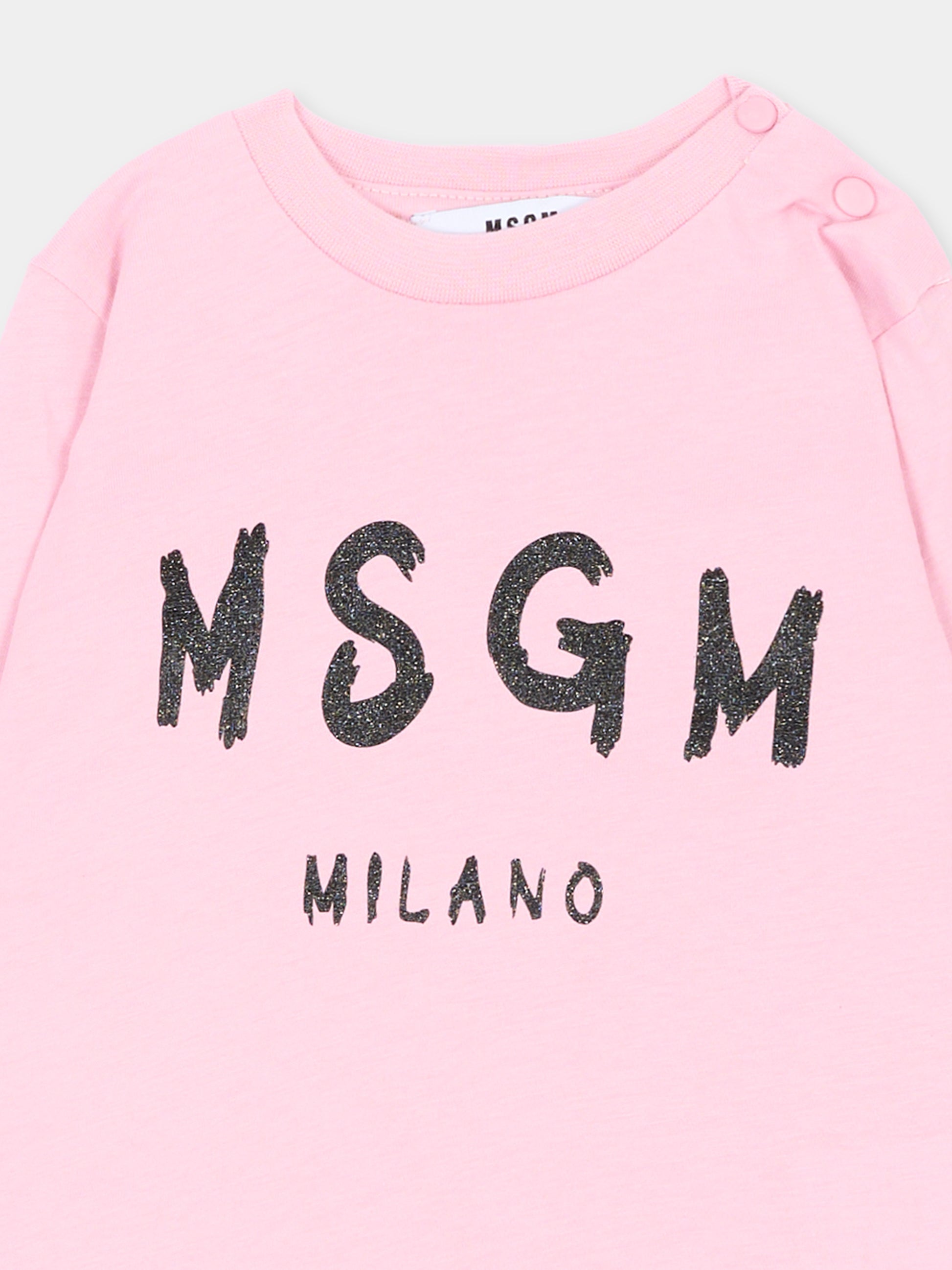 T-Shirt a manica lunga rosa per neonata con logo,Msgm Kids,F6MSNGTH367 MS090