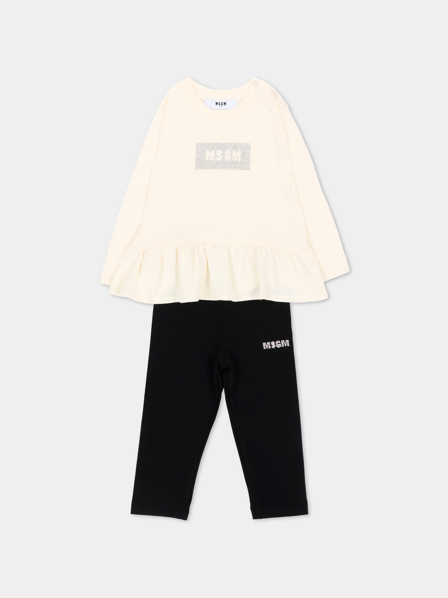 Completo sportivo lungo avorio per neonata con logo,Msgm Kids,F6MSNGTL328 013/05