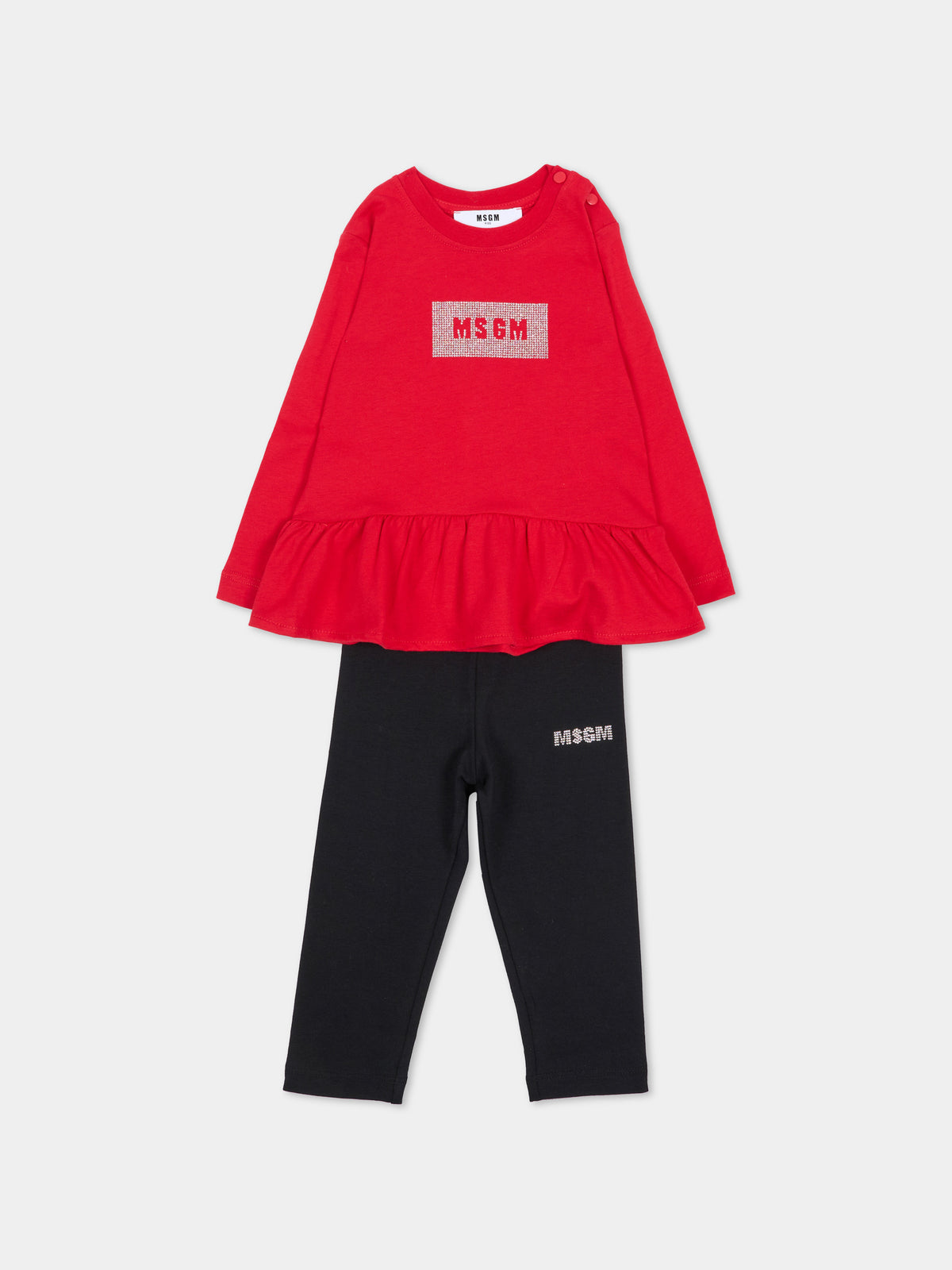 Completo sportivo lungo rosso per neonata con logo,Msgm Kids,F6MSNGTL328 MS099