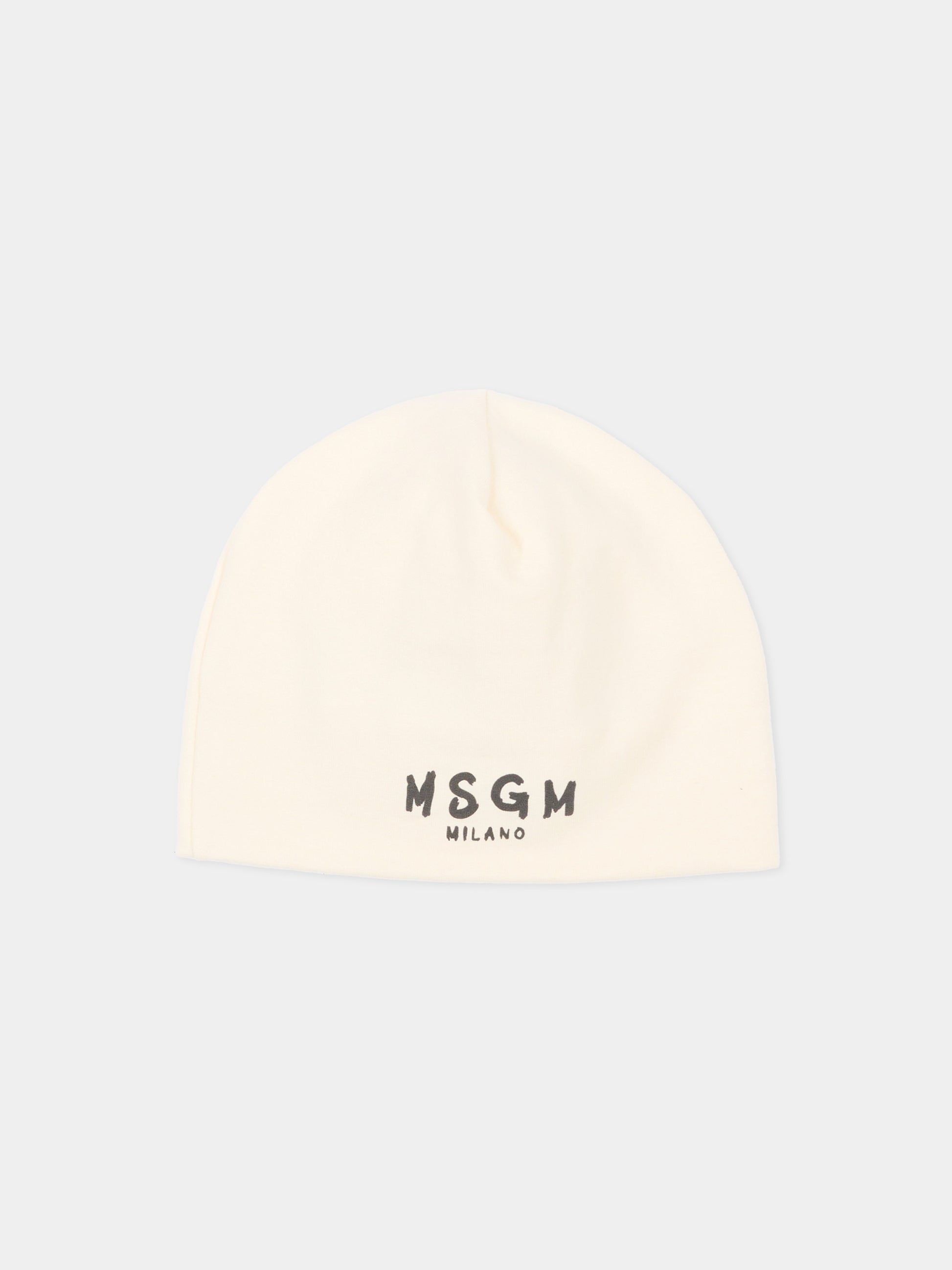Berretto avorio per neonati con logo,Msgm Kids,F6MSUNHT348 013