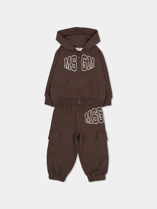 Completo sportivo lungo marrone per neonati con logo,Msgm Kids,F6MSUNSF343 943