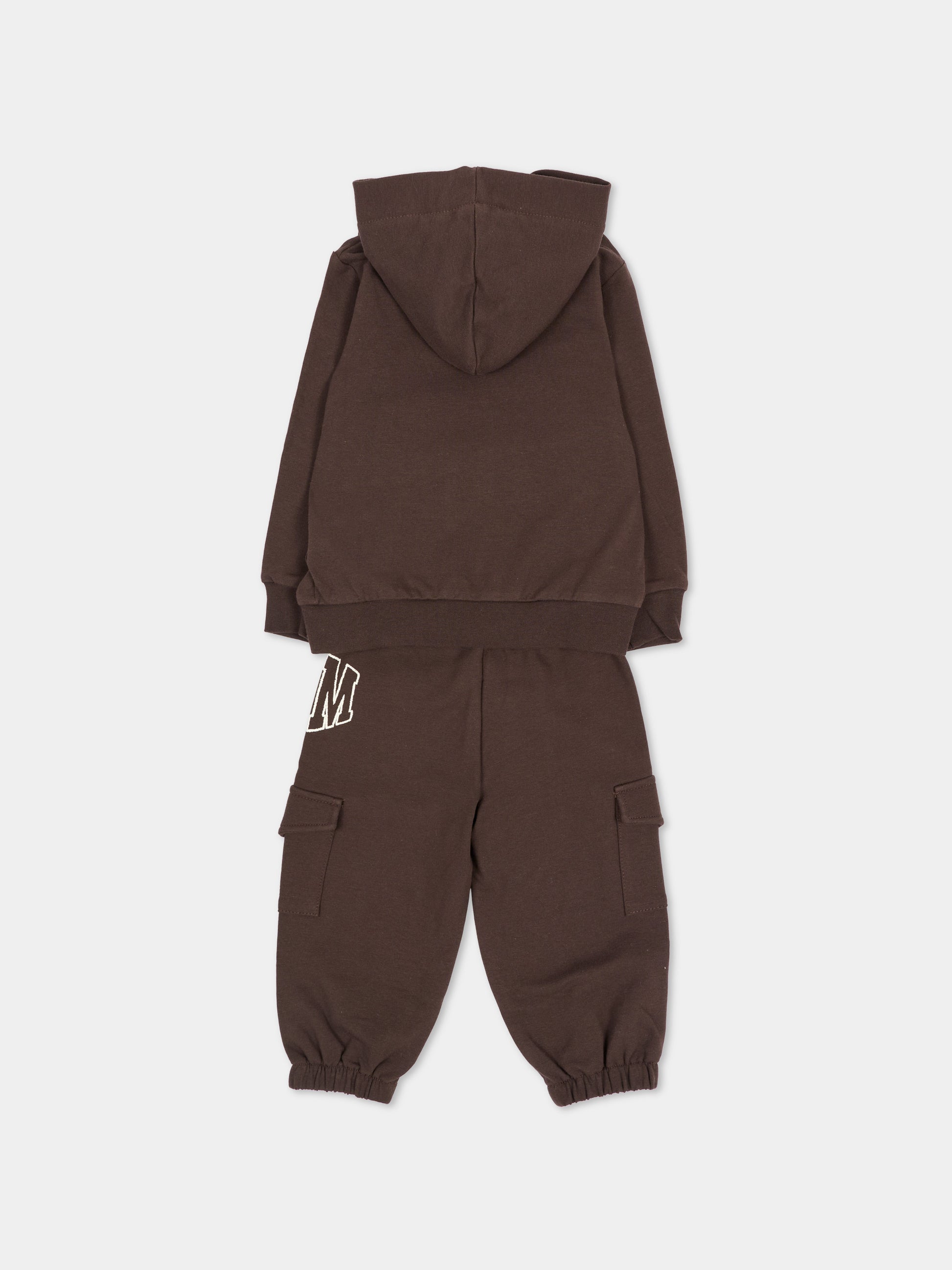 Completo sportivo lungo marrone per neonati con logo,Msgm Kids,F6MSUNSF343 943