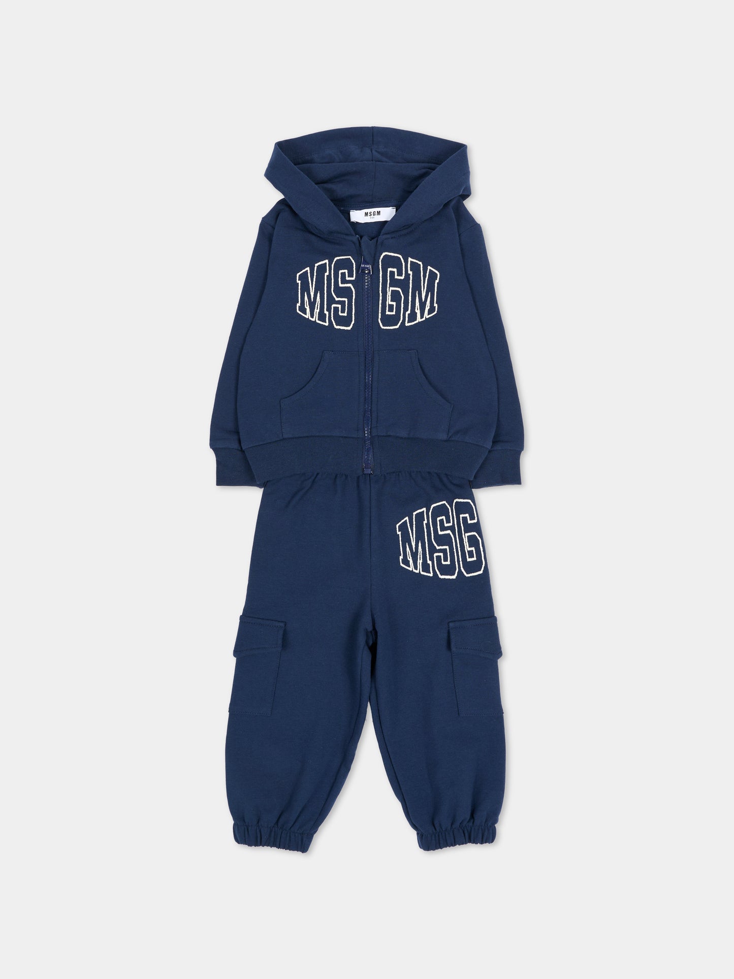 Completo sportivo lungo blu per neonati con logo,Msgm Kids,F6MSUNSF343 MS032