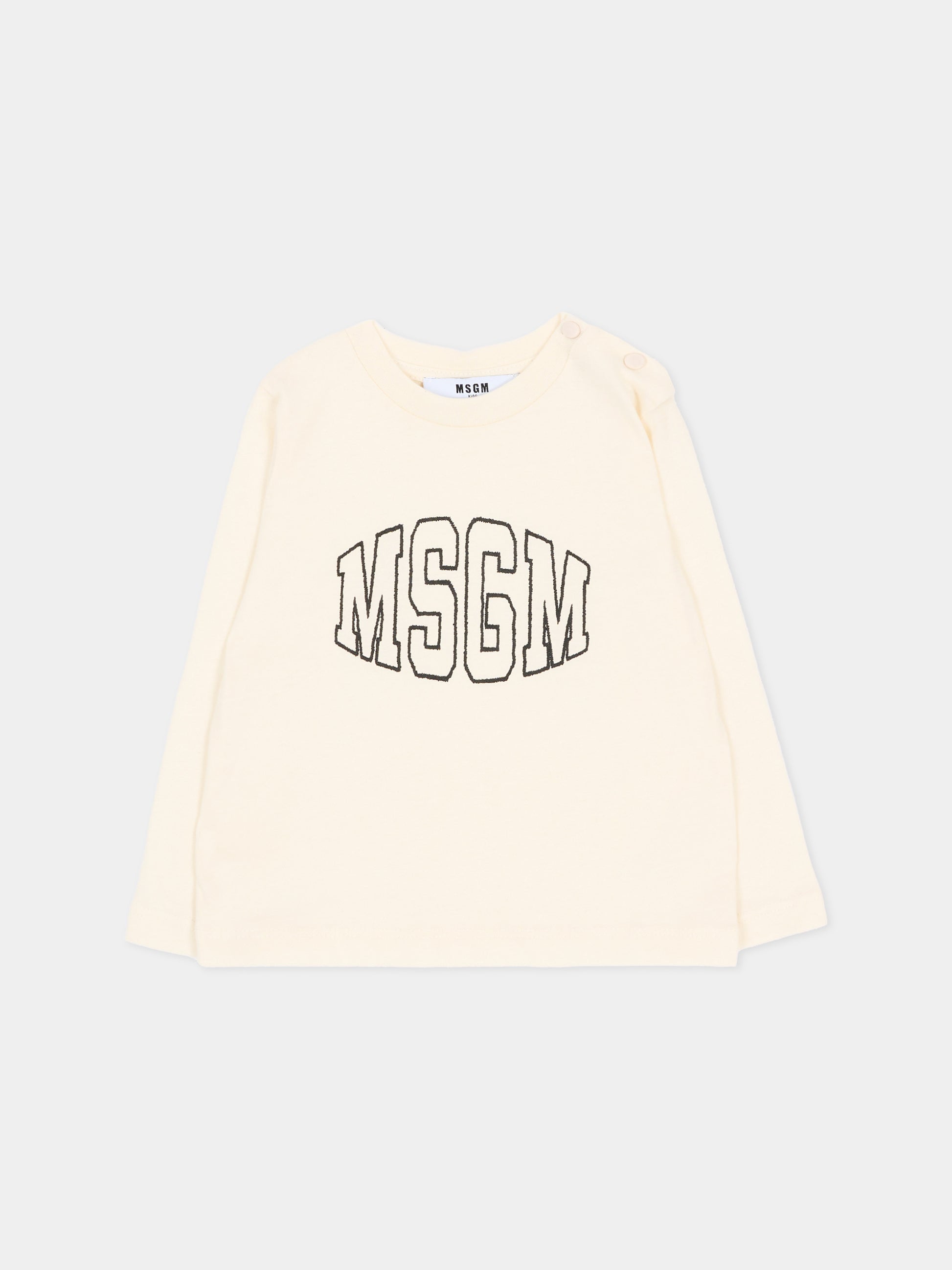 T-shirt a manica lunga avorio per neonati con logo,Msgm Kids,F6MSUNTH344 013