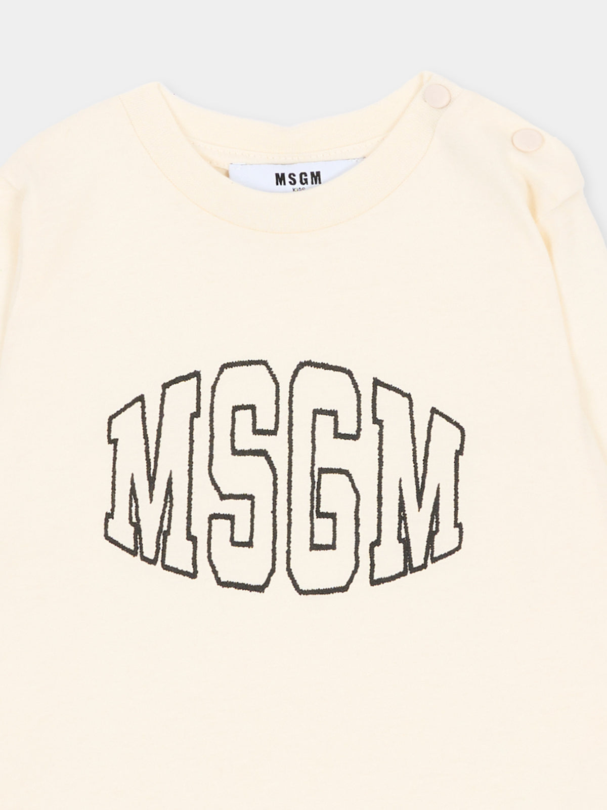 T-shirt a manica lunga avorio per neonati con logo,Msgm Kids,F6MSUNTH344 013