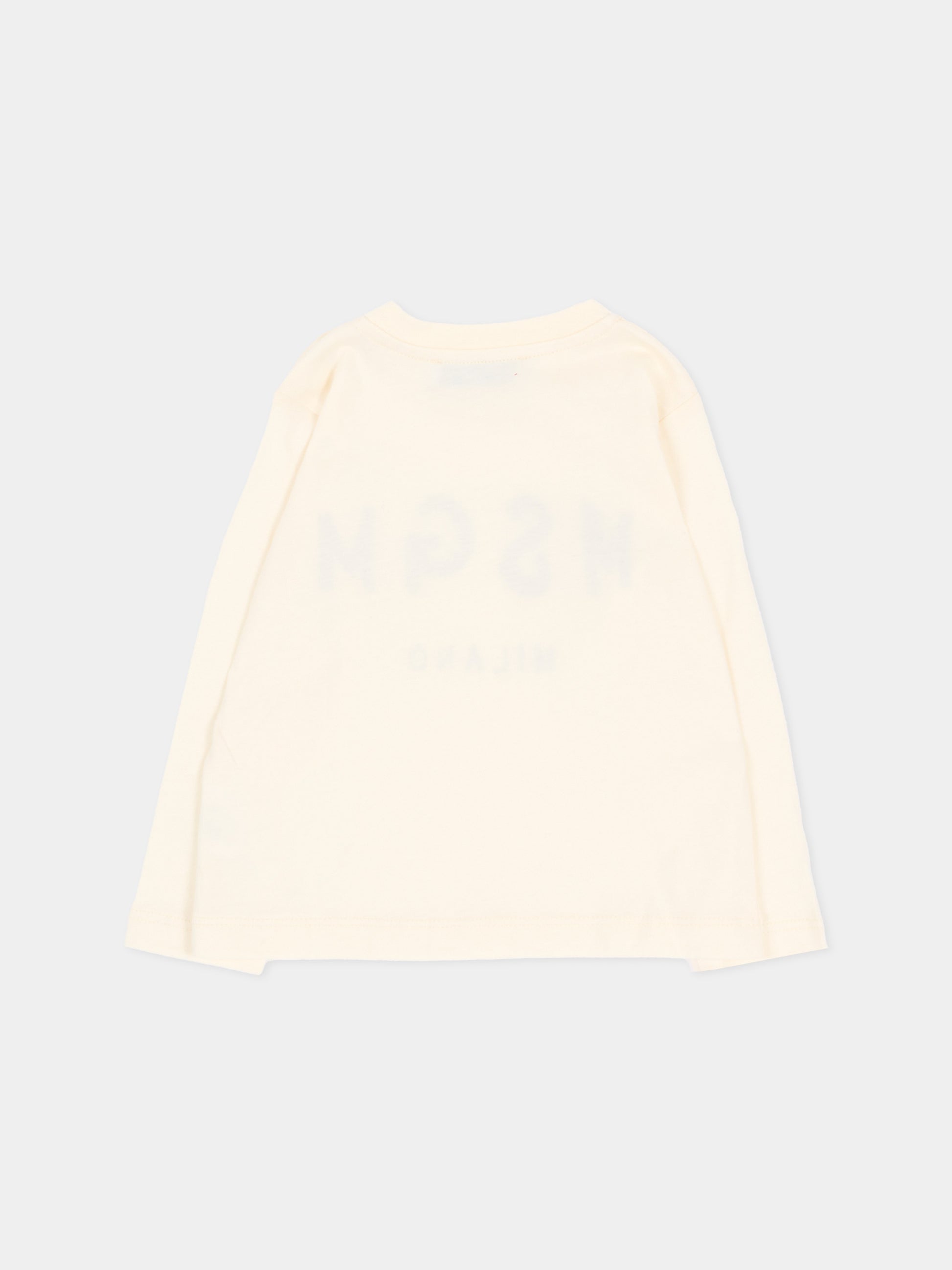 T-shirt a manica lunga avorio per neonati con logo,Msgm Kids,F6MSUNTH345 013