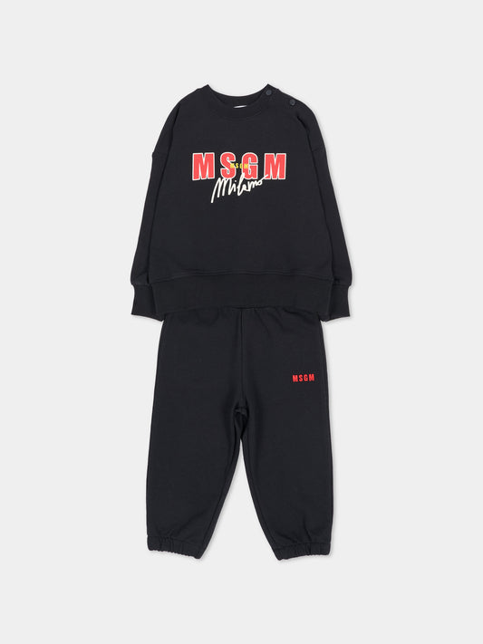 Completo sportivo lungo nero per neonato con logo,Msgm Kids,F6MSUNTP341 110