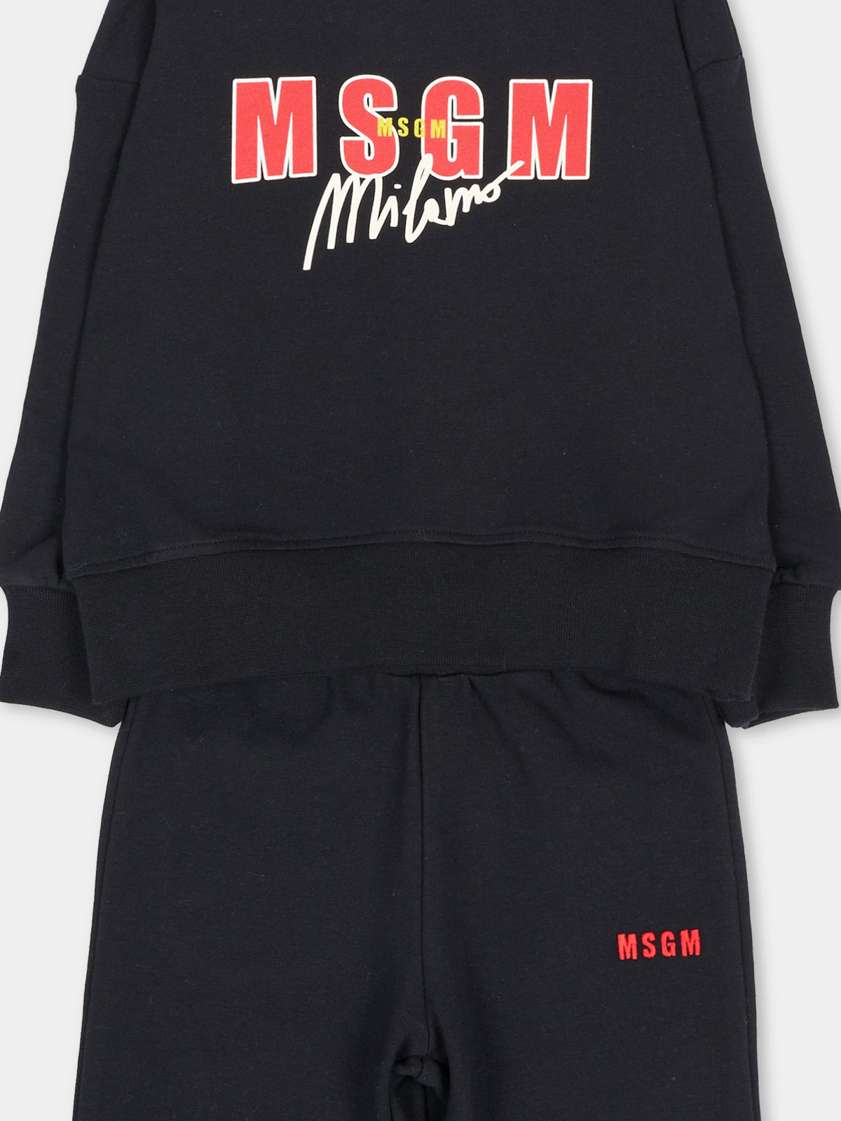 Completo sportivo lungo nero per neonato con logo,Msgm Kids,F6MSUNTP341 110