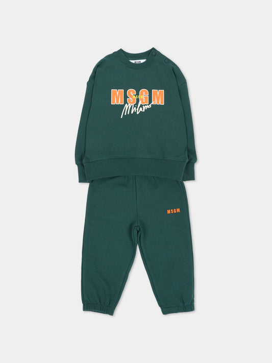 Completo sportivo lungo verde per neonato con logo,Msgm Kids,F6MSUNTP341 MS095