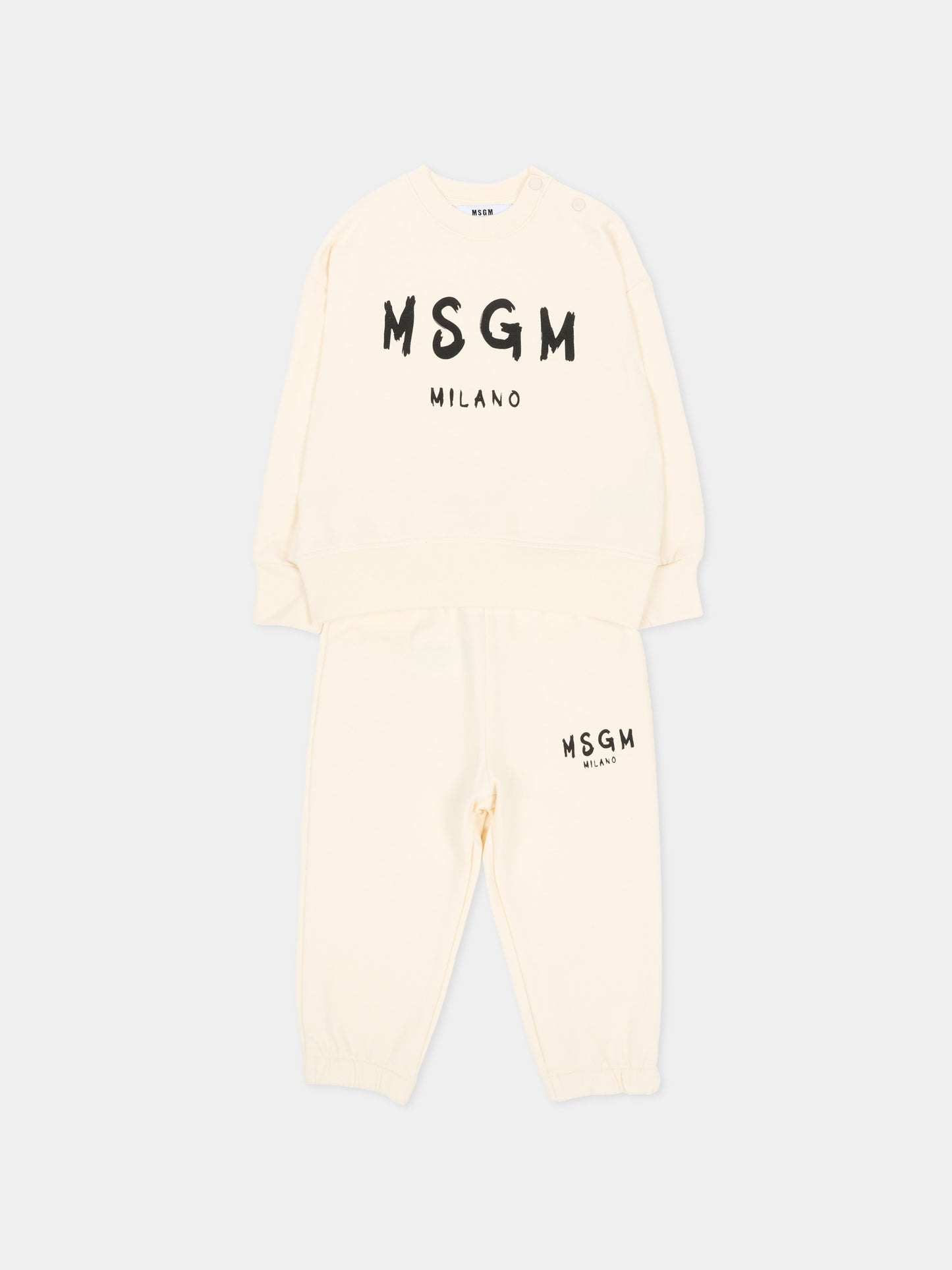 Completo sportivo lungo avorio per neonati con logo,Msgm Kids,F6MSUNTP347 013