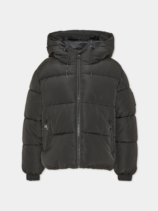Piumino nero per bambini con cappuccio,Msgm Kids,F6MSJUPF003 110