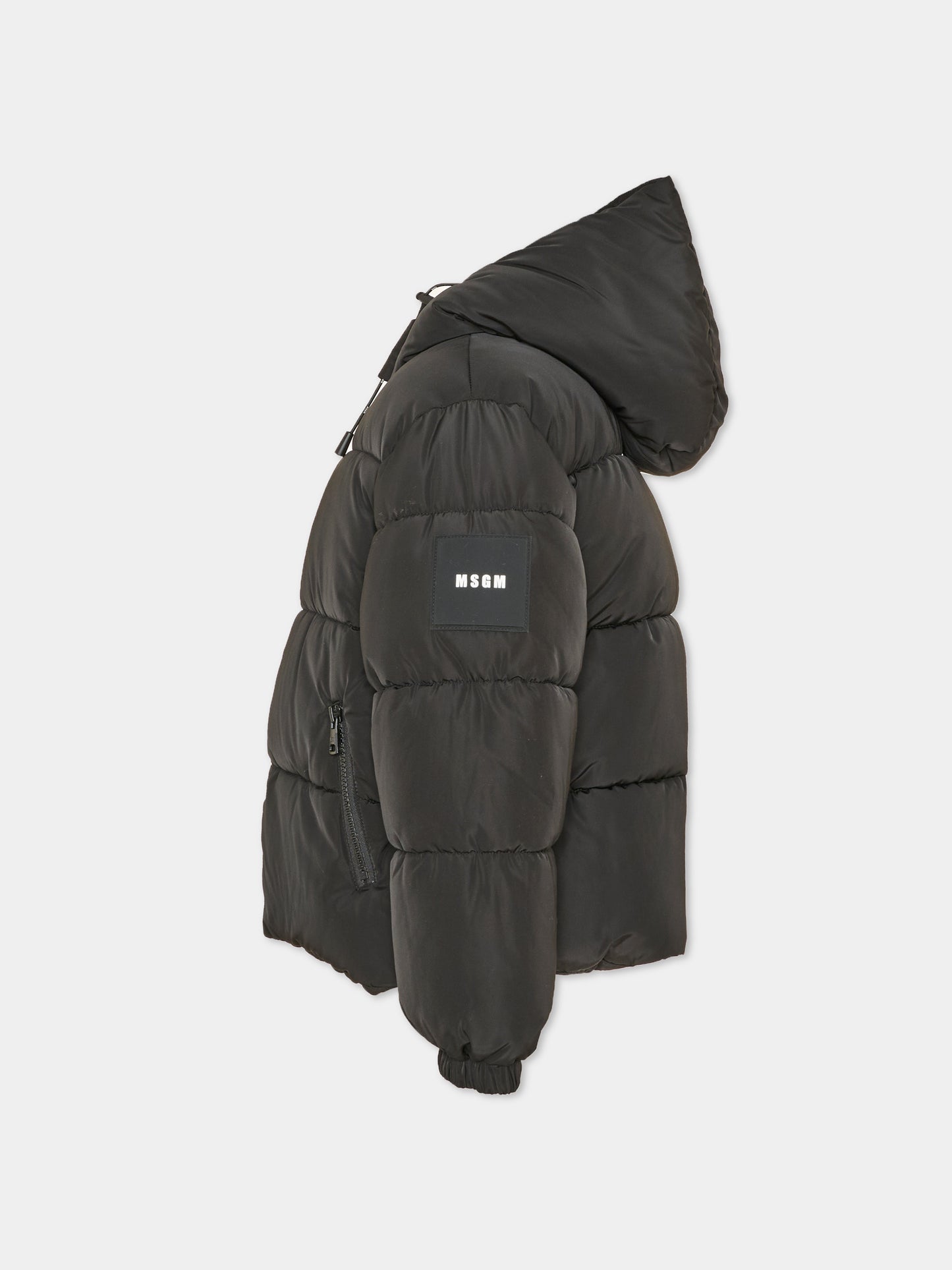 Piumino nero per bambini con cappuccio,Msgm Kids,F6MSJUPF003 110
