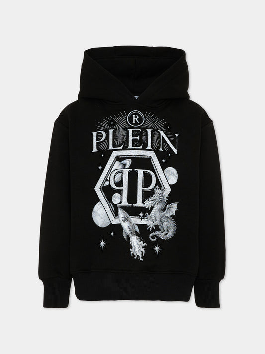 Felpa nera per bambino con logo,Philipp Plein Junior,F6PHJBHS122 110
