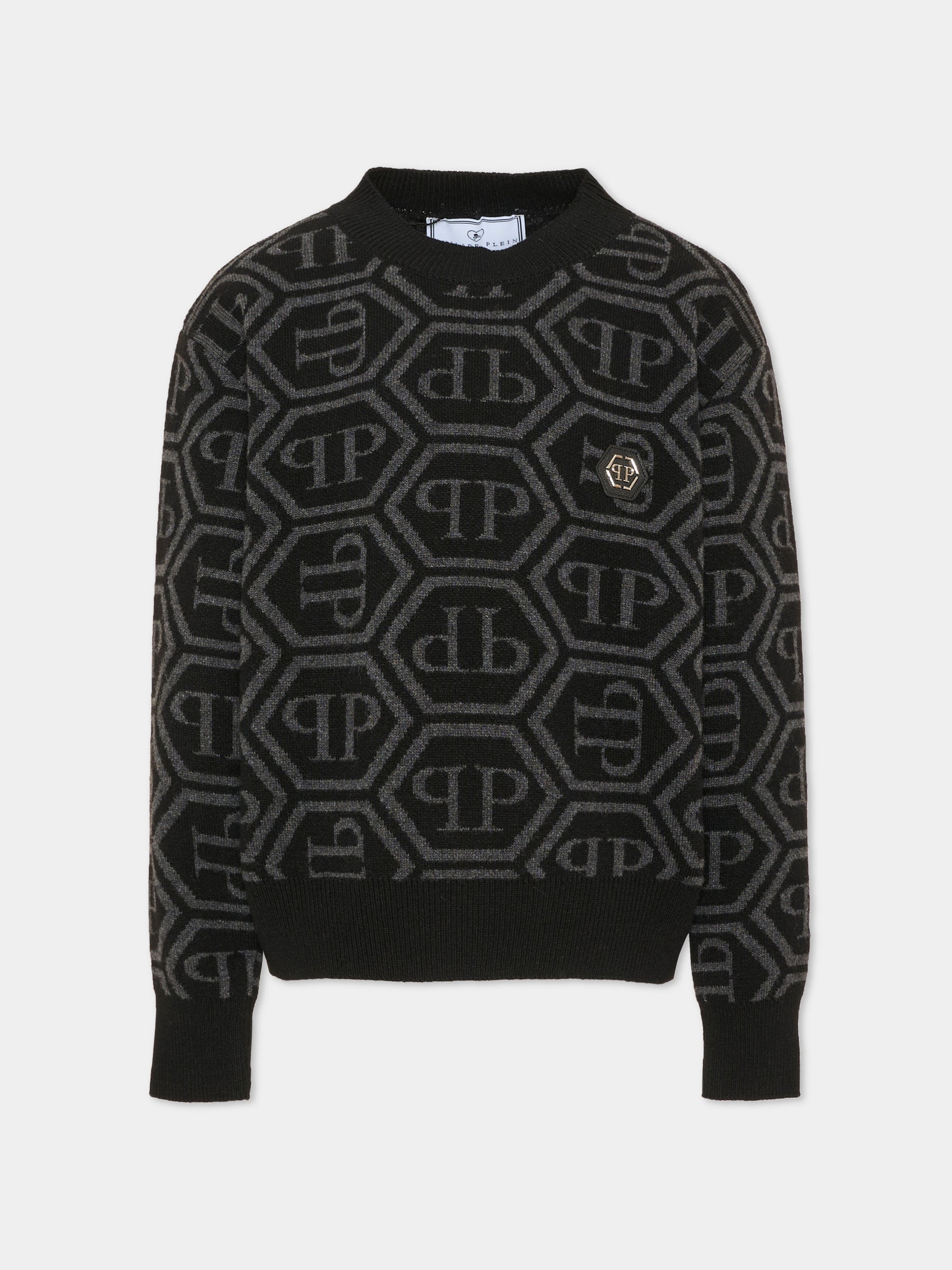 Maglione nero per bambino con monogram,Philipp Plein Junior,F6PHJBJP140 110