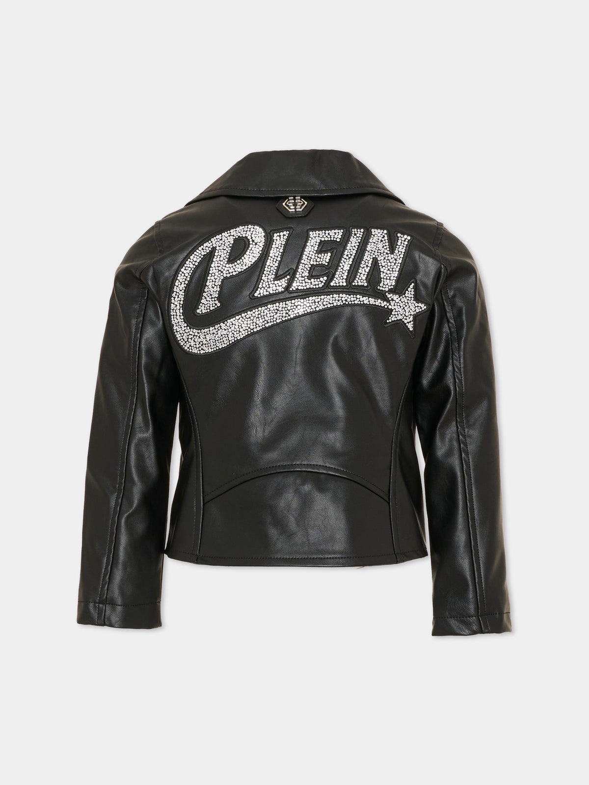 Giubbotto in ecopelle nero con logo,Philipp Plein Junior,F6PHJGJK065 110
