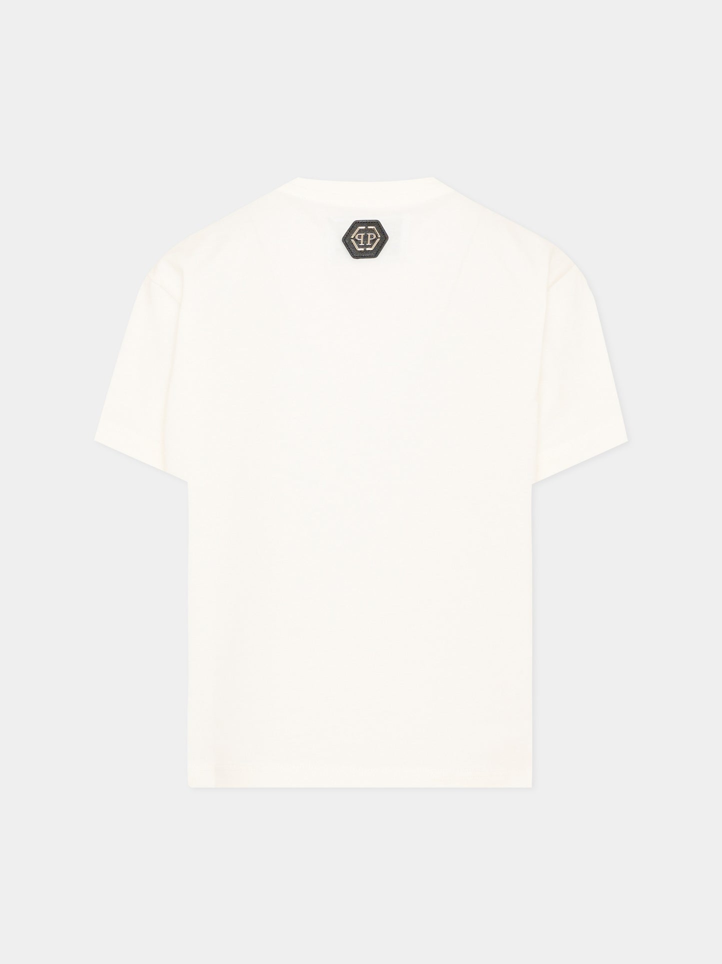 T-shirt avorio per bambina con orsetto e logo,Philipp Plein Junior,F6PHJGTH005 002
