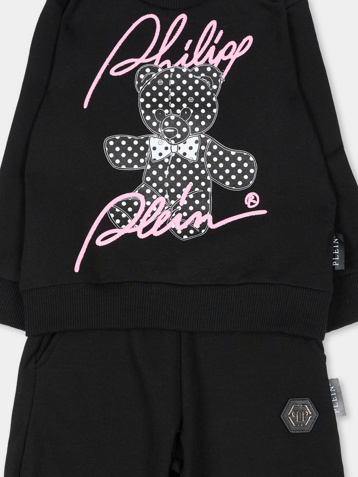 Completo sportivo lungo nero per neonata con orsetto,Philipp Plein Junior,F6PHNGTP183 110