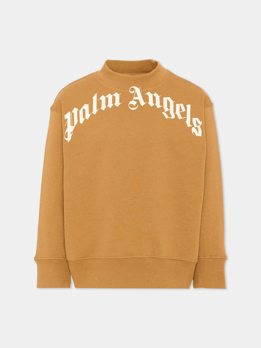 Felpa beige per bambini con logo,Palm Angels,F6PAJBSW014 1531