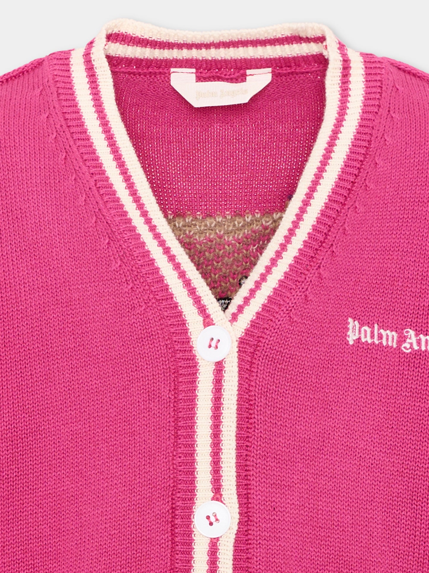 Cardigan fucsia per bambina con Teddy Bear,Palm Angels,F6PAJGCA154 402