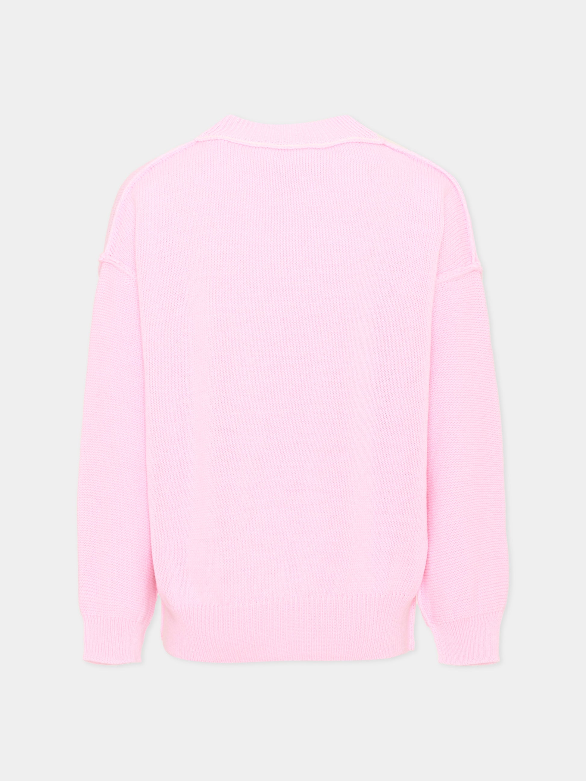 Maglione rosa per bambina con Teddy Bear,Palm Angels,F6PAJGJP156 042