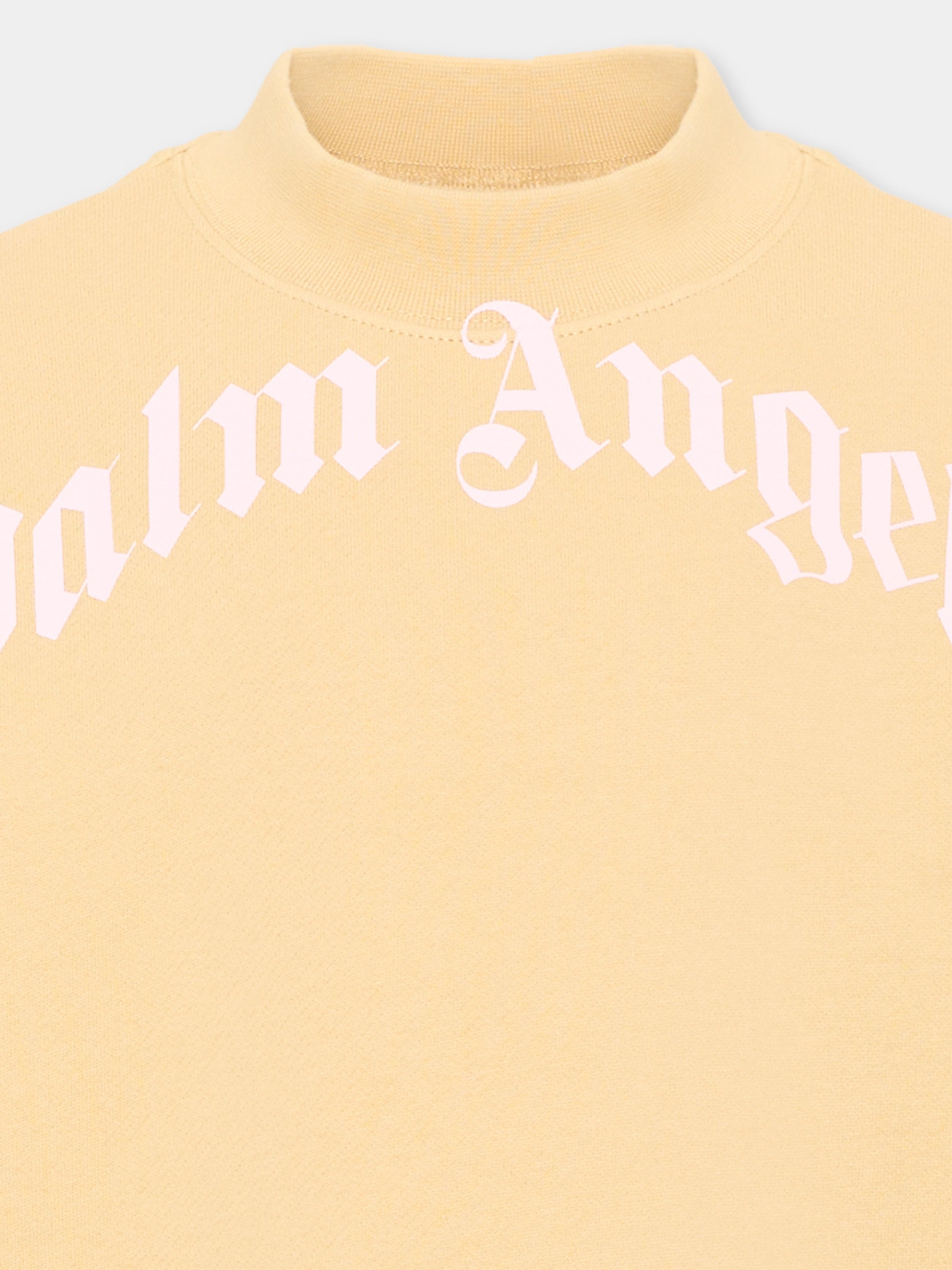 Felpa beige per bambina con logo,Palm Angels,F6PAJGSW033 1530