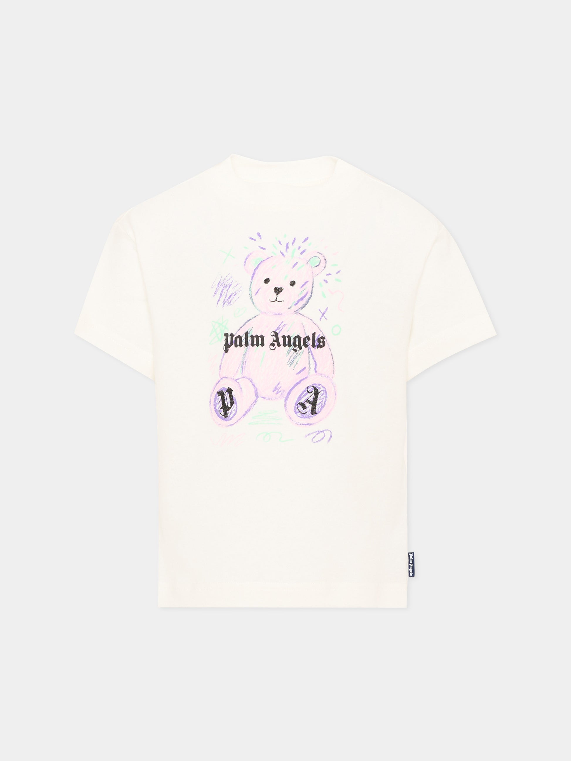 T-shirt avorio per bambina con Teddy Bear,Palm Angels,F6PAJGTH081 412