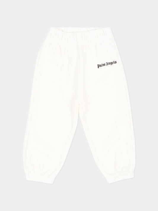 Pantalone avorio per neonato con logo,Palm Angels,F6PANBFP221 412