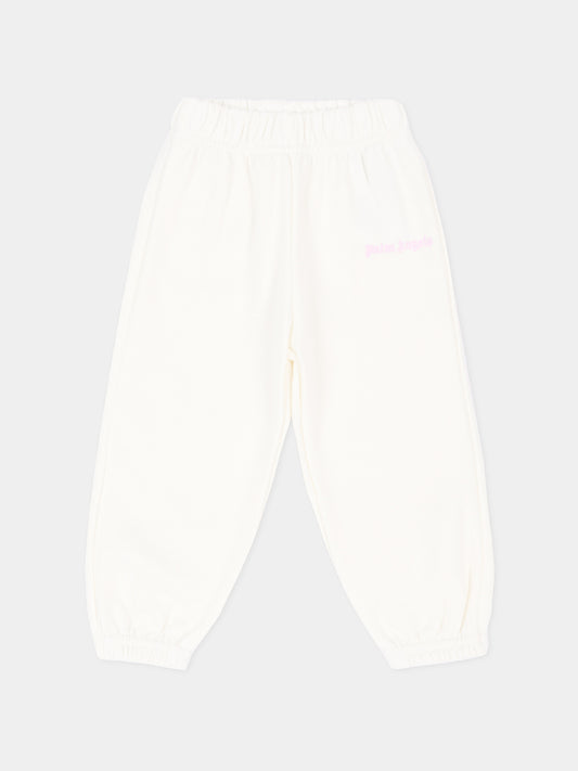 Pantalone avorio per neonata con logo,Palm Angels,F6PANGFP222 412