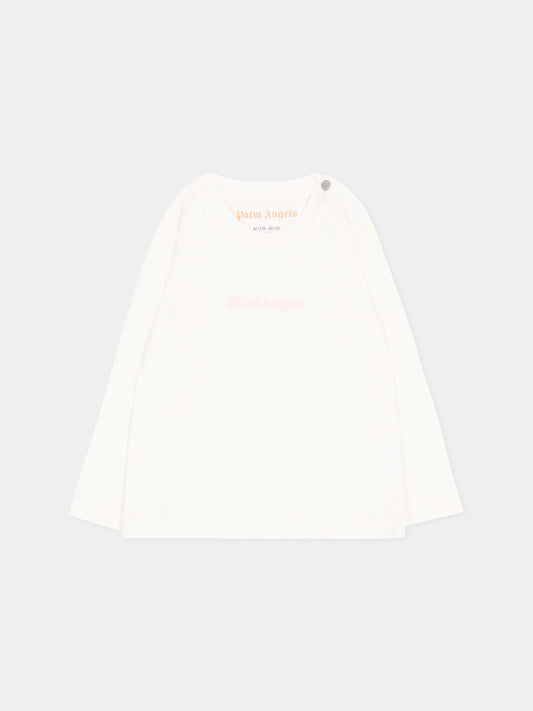 T-shirt avorio per neonata con logo,Palm Angels,F6PANGTH186 412