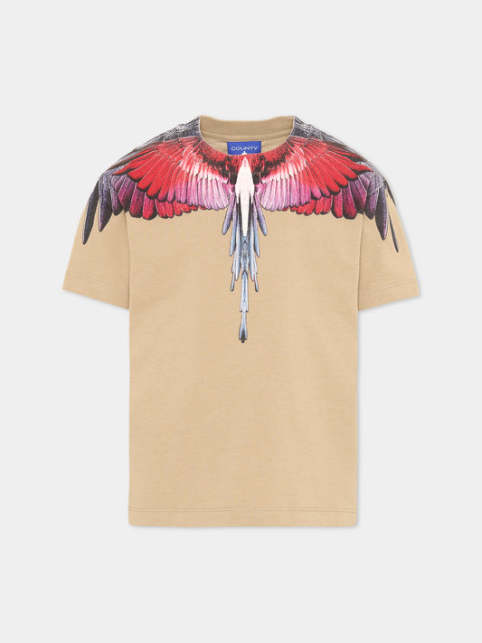 T-shirt a manica corta beige per bambino con ali,County Of Milan Kids,F6CMJBTH028 092