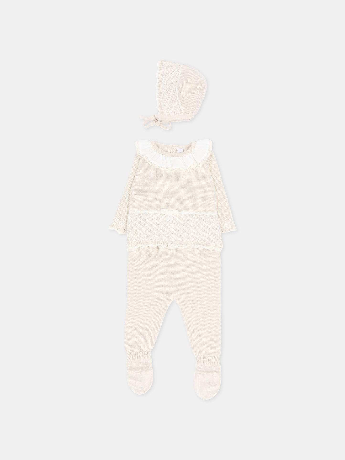 Completo nascita avorio per neonata in maglia,Martín Aranda,004-11321 E01