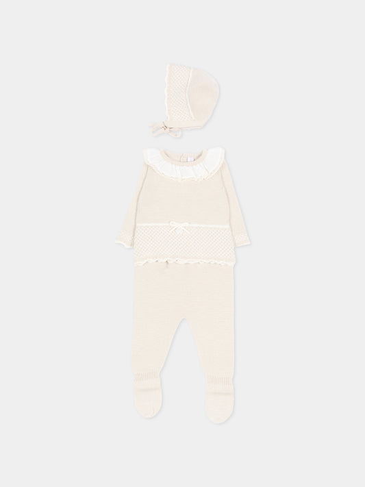 Completo nascita avorio per neonata in maglia,Martín Aranda,004-11321 E01