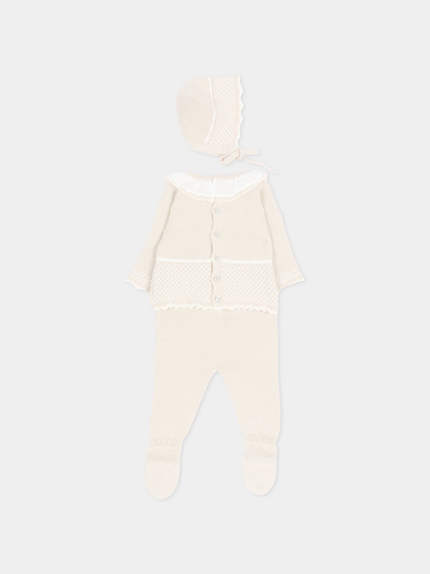 Completo nascita avorio per neonata in maglia,Martín Aranda,004-11321 E01