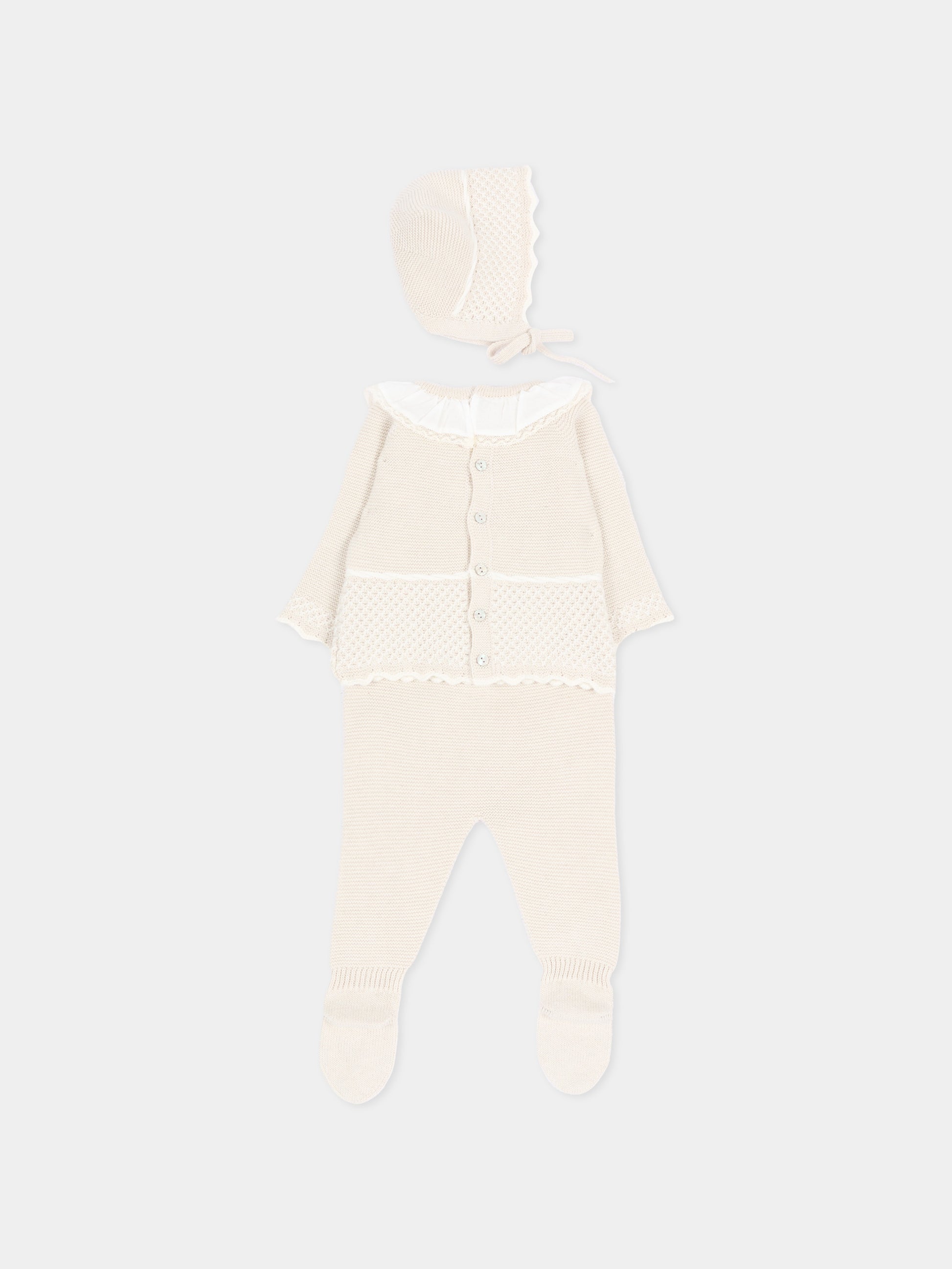 Completo nascita avorio per neonata in maglia,Martín Aranda,004-11321 E01