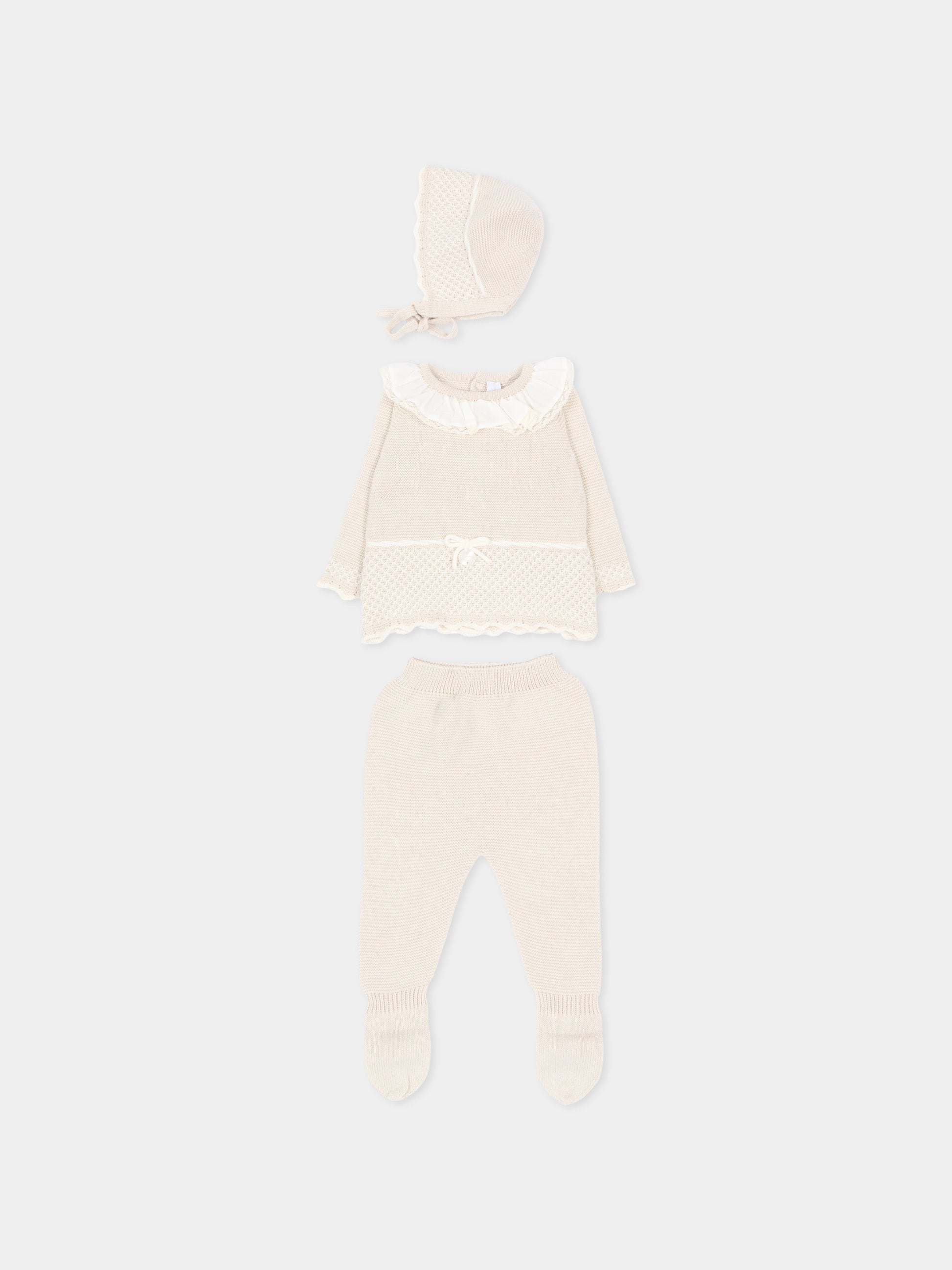 Completo nascita avorio per neonata in maglia,Martín Aranda,004-11321 E01