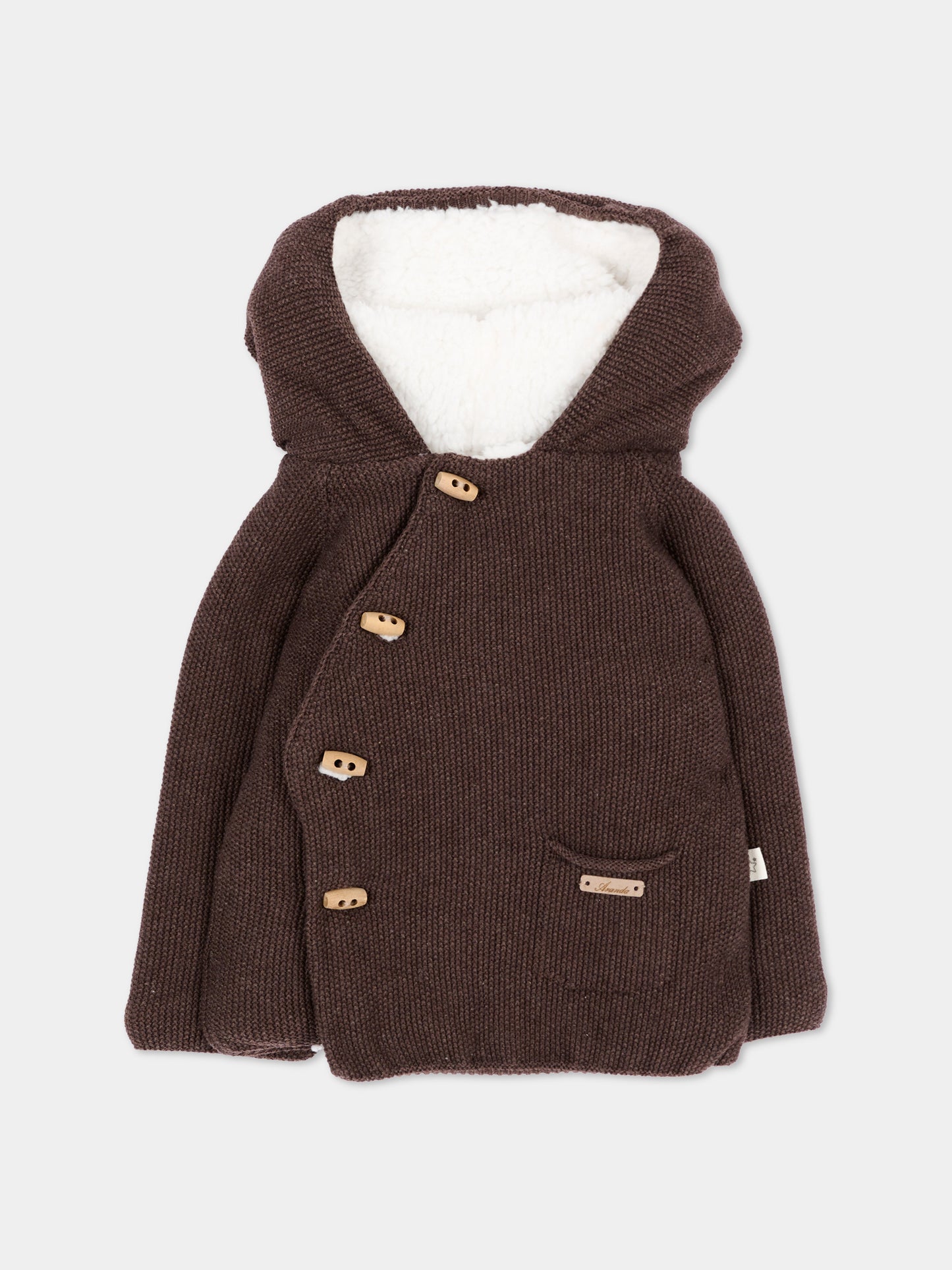 Cappotto marrone per neonati in maglia con cappuccio,Martín Aranda,019-10329 B08
