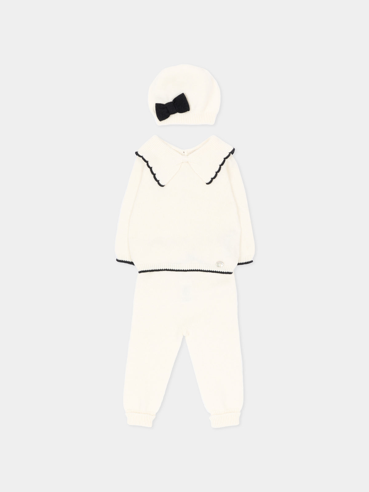Completo nascita avorio per neonata in maglia con fiocco,Martín Aranda,004-11332 W02