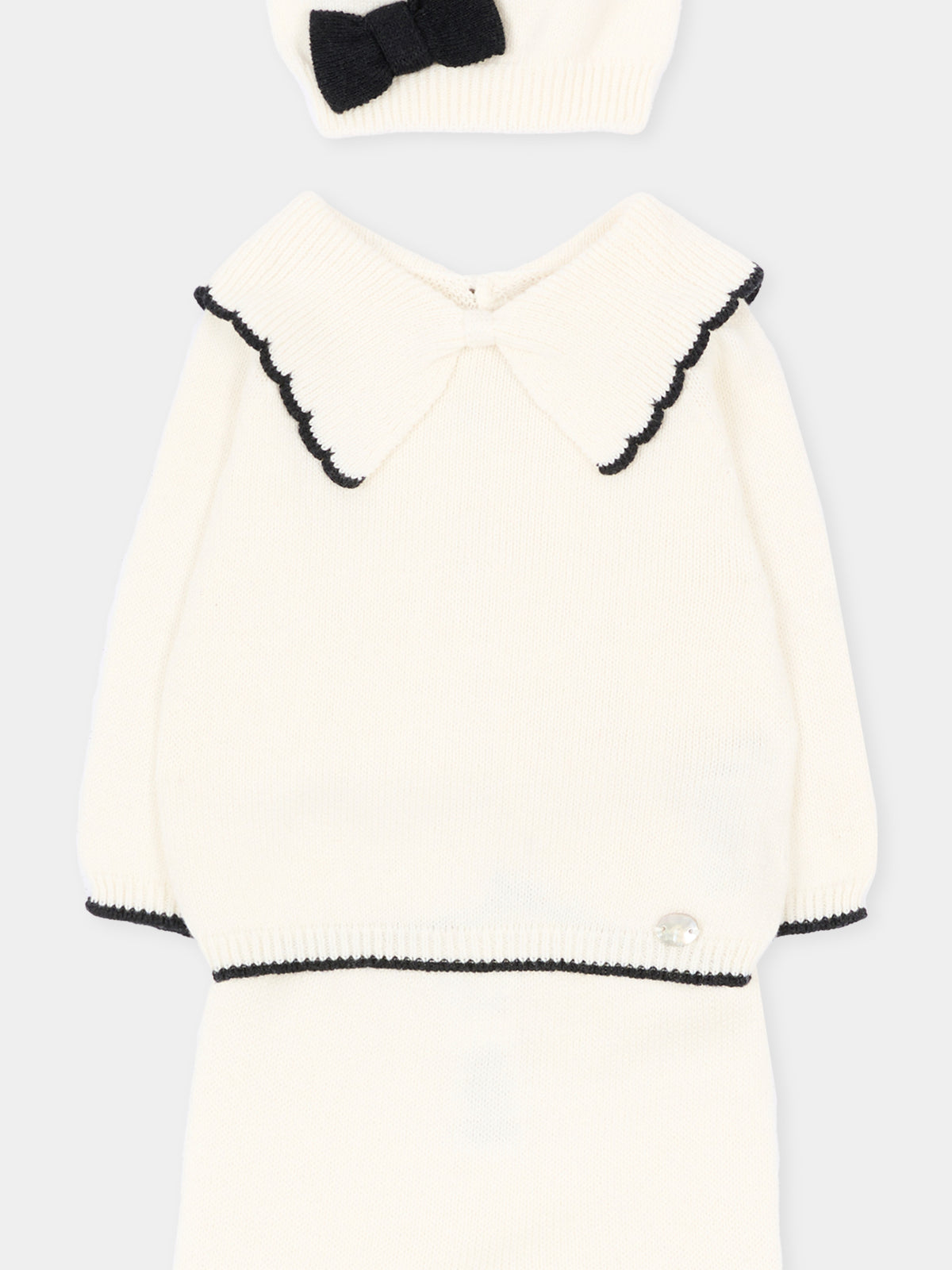 Completo nascita avorio per neonata in maglia con fiocco,Martín Aranda,004-11332 W02