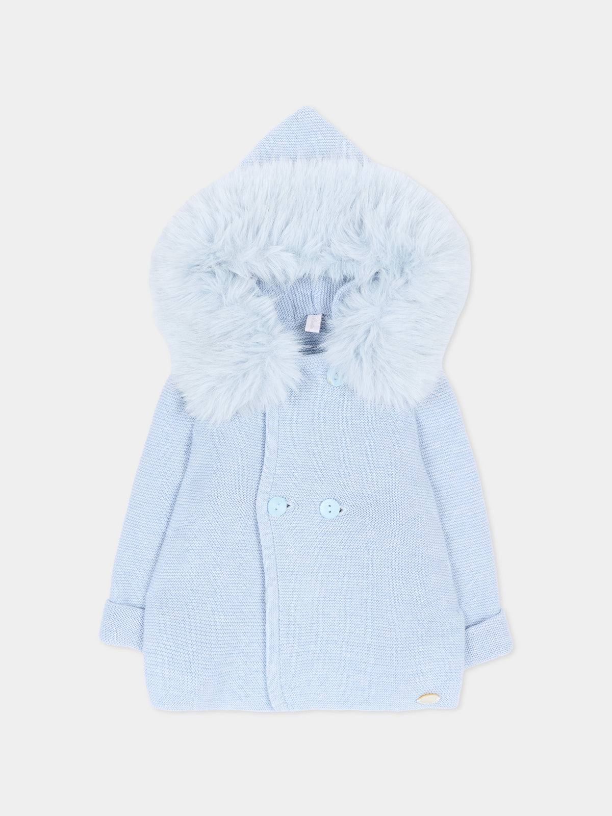 Cappotto celeste per neonato in maglia con cappuccio,Martín Aranda,018-10322 C08