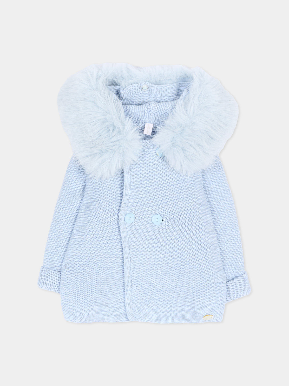 Cappotto celeste per neonato in maglia con cappuccio,Martín Aranda,018-10322 C08