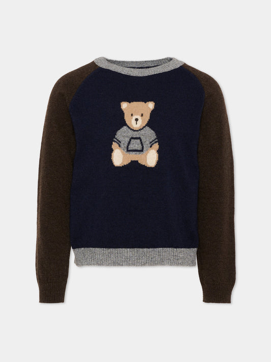 Maglione blu per bambino con orsetto,Patachou,PAP 47 SWE4333324 360