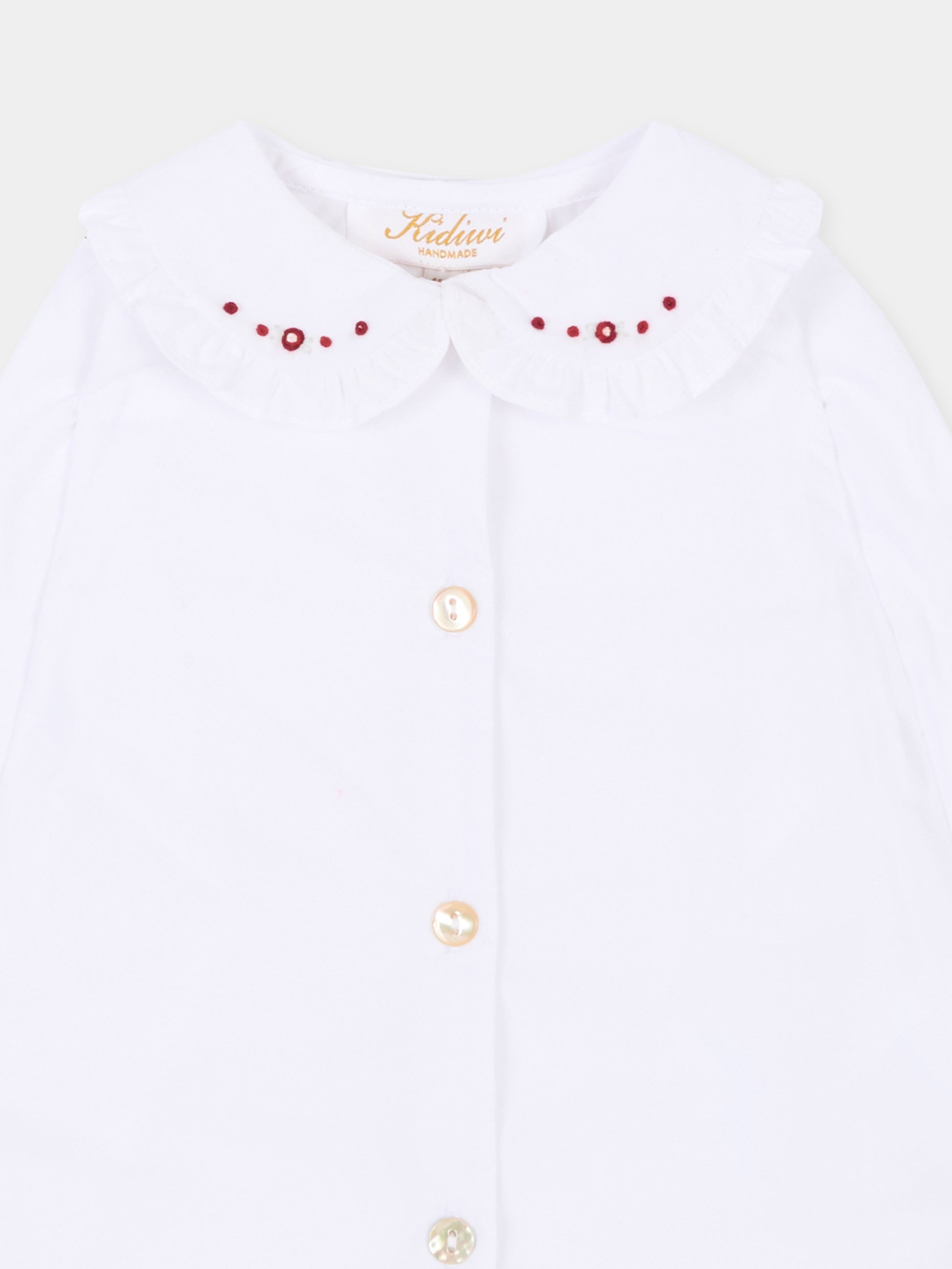 Camicia a manica lunga bianca per neonata con colletto ricamato,Kidiwi Handmade,10010 PTI/BUR