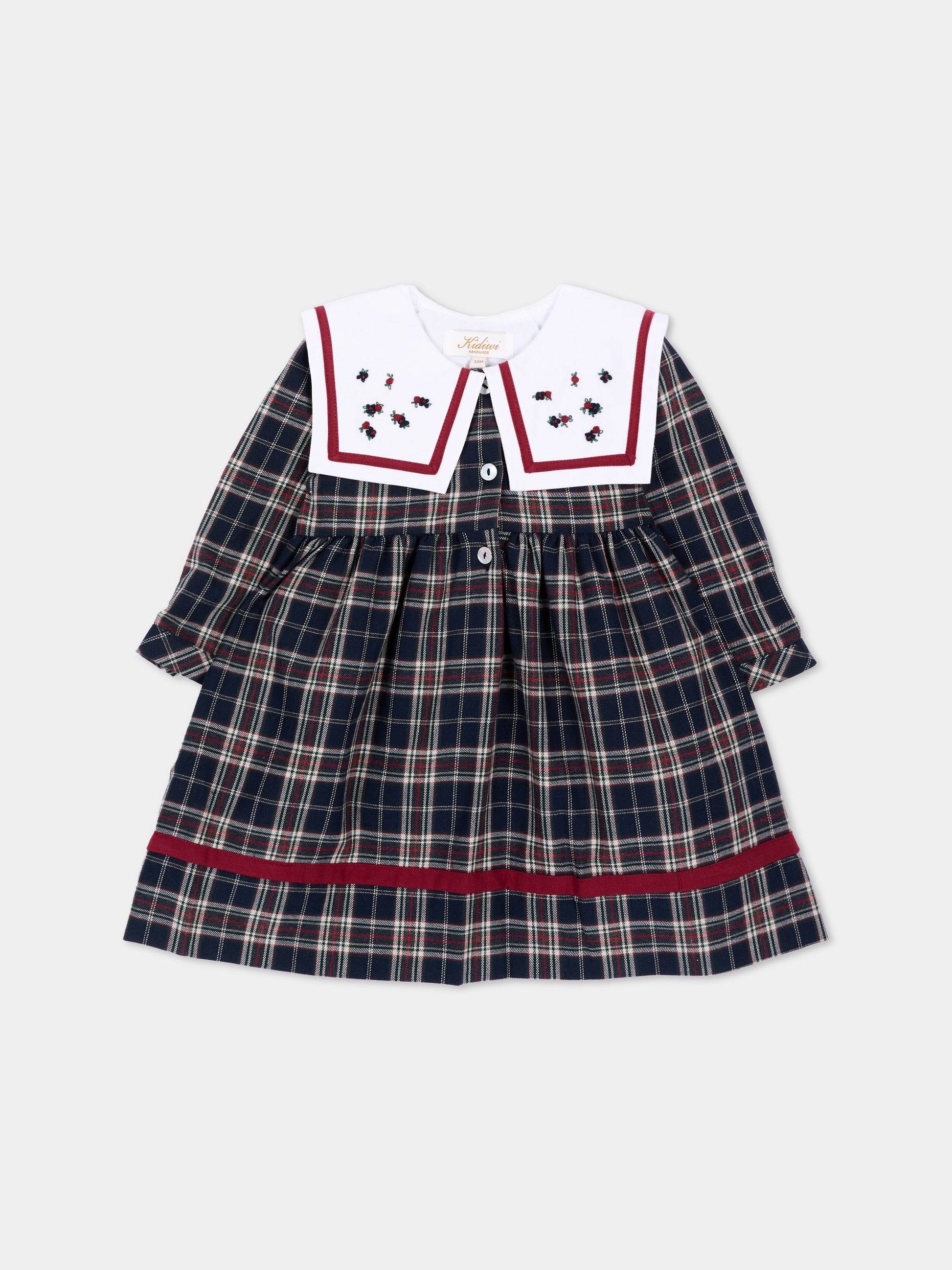 Vestito a manica lunga blu tartan per neonata,Kidiwi Handmade,37271 TC324