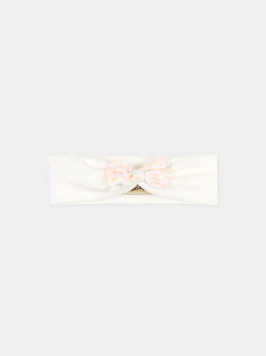 Fascia avorio per neonata con fiocco liberty rosa,Le Boo Beebè,ACB021 2030