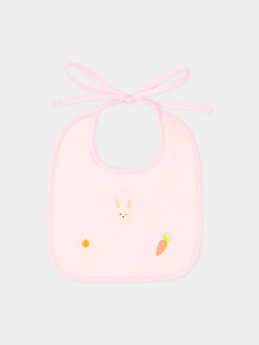 Bavaglino rosa per neonata con ricami,Le Boo Beebè,CBB023 T351 30