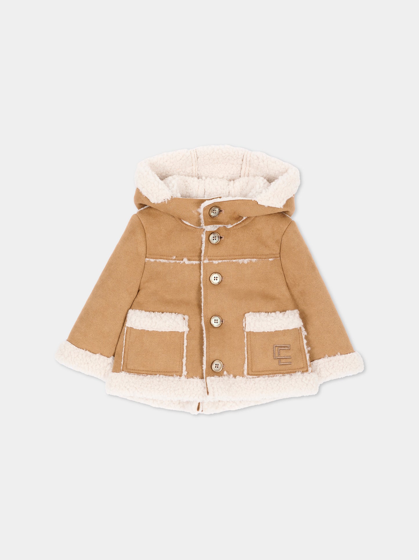 Ecopelliccia cammello con cappuccio per neonati,Colorichiari,MN138830 5048 28