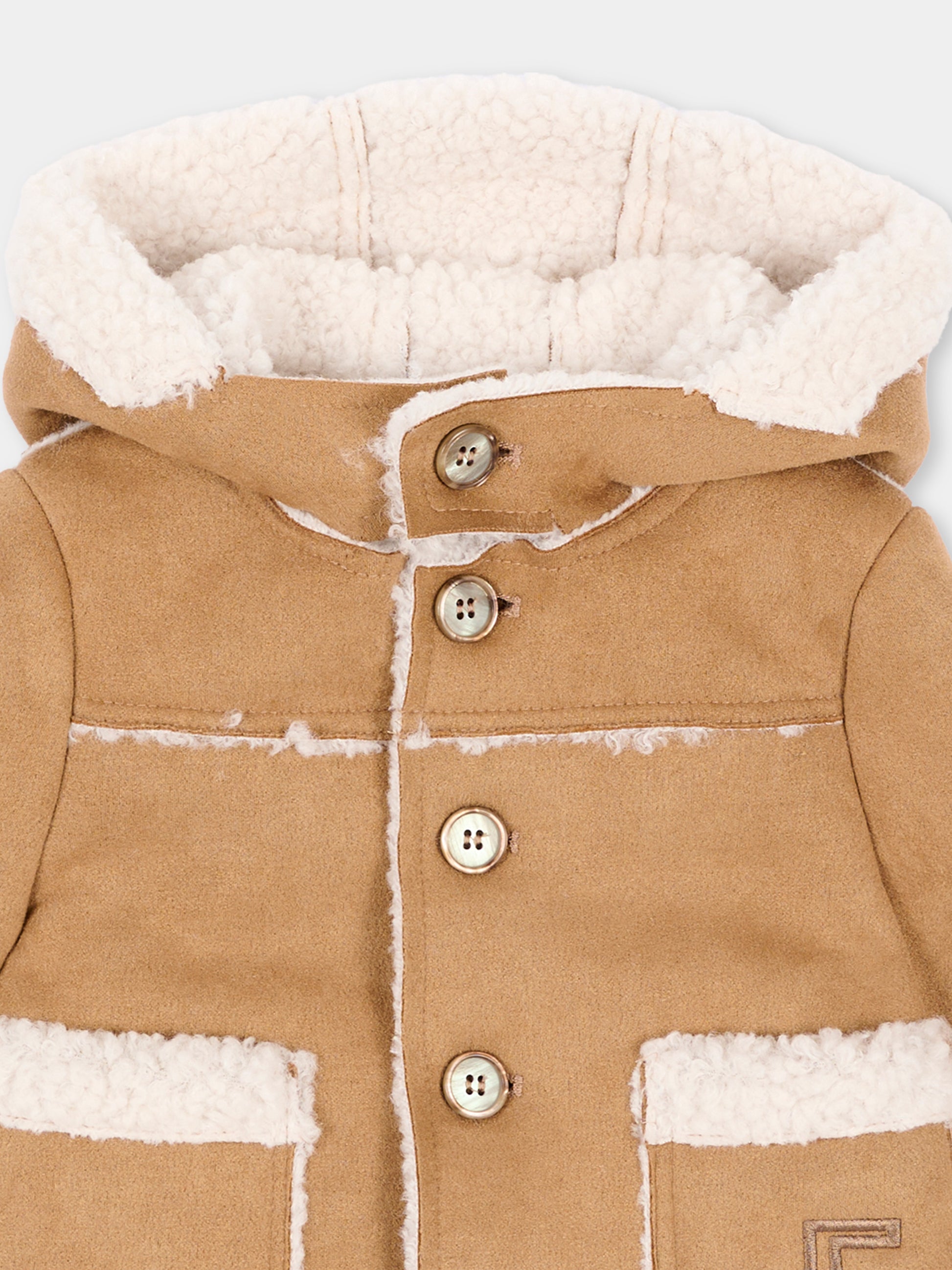 Ecopelliccia cammello con cappuccio per neonati,Colorichiari,MN138830 5048 28