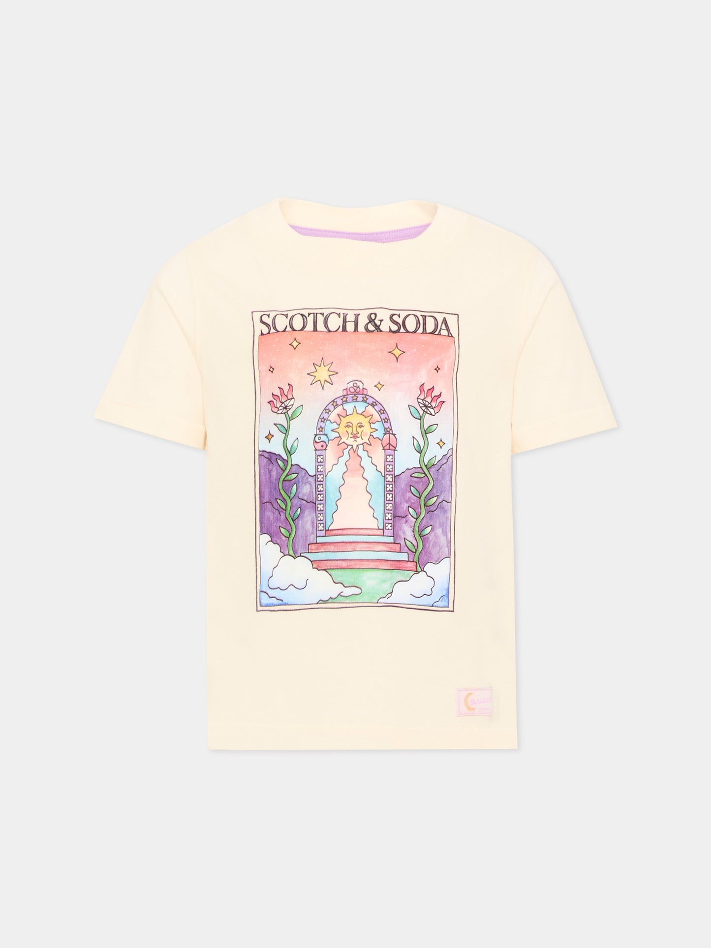 T-shirt a manica corta gialla per bambina con stampa,Scotch&soda,183472 270