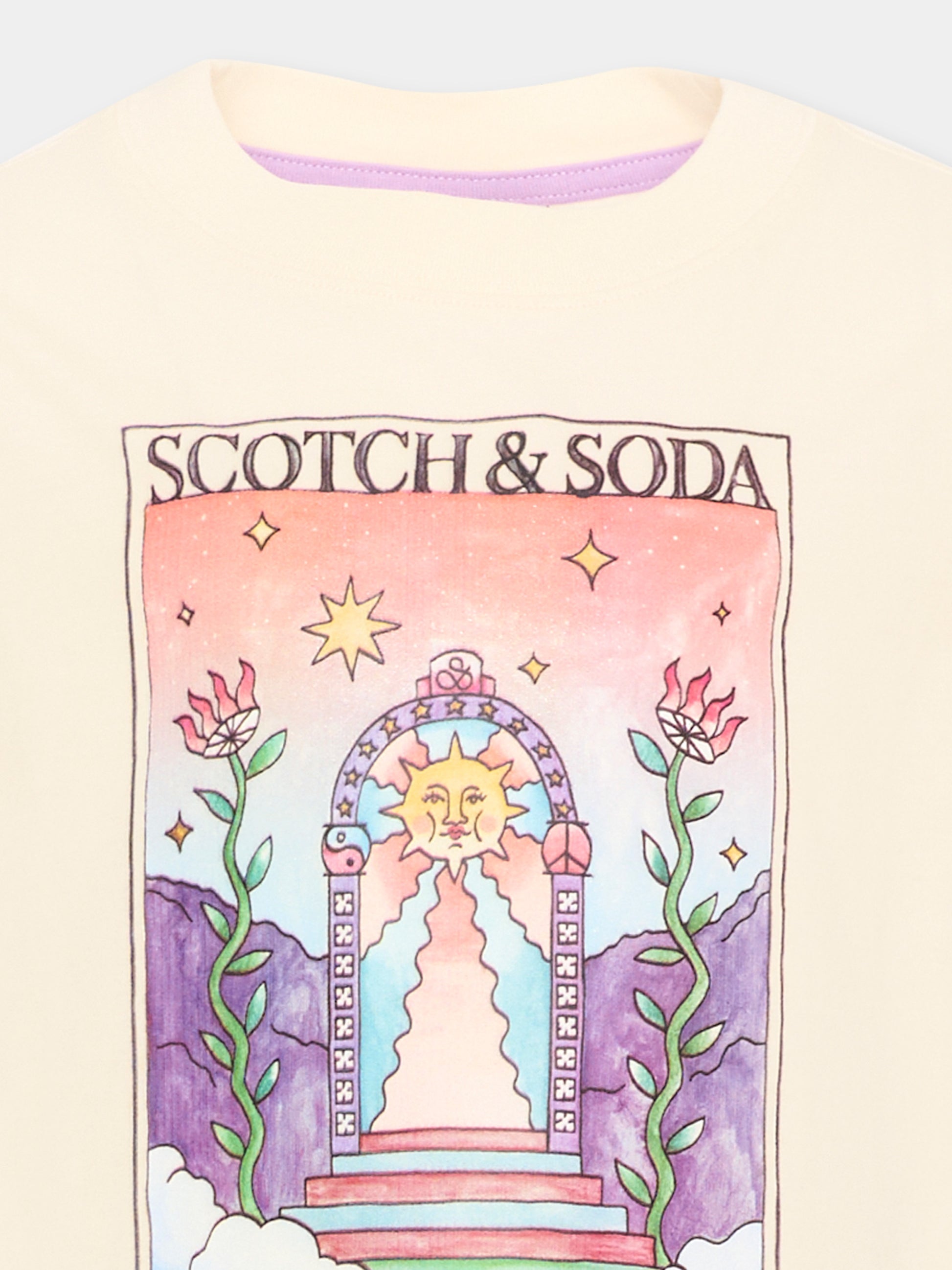 T-shirt a manica corta gialla per bambina con stampa,Scotch&soda,183472 270